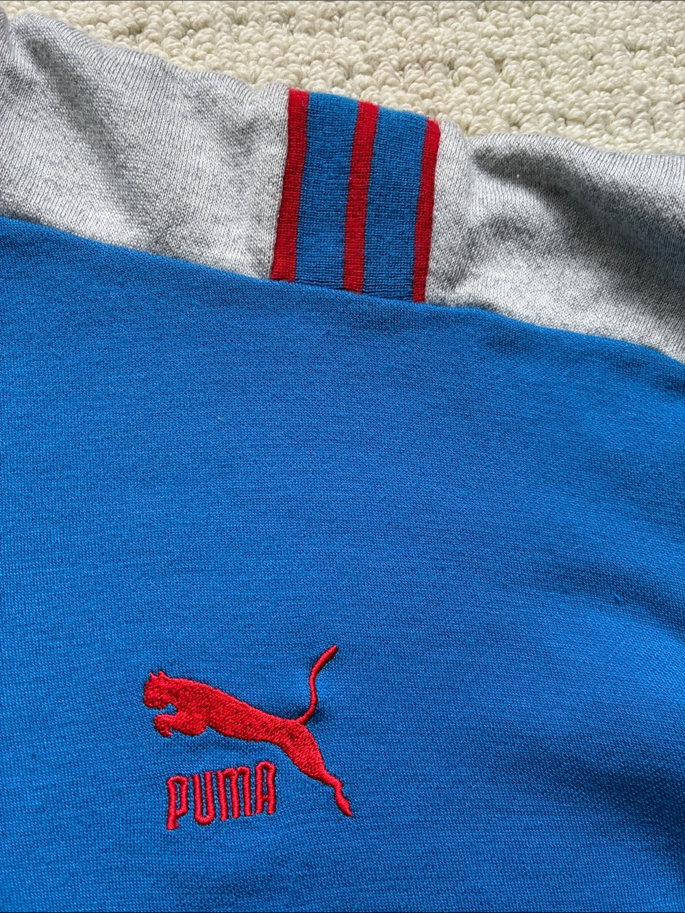 Puma Vintage 1980s Blue Color Block Crewneck Sweatshirt Size Unisex Large - Picture 3 of 12